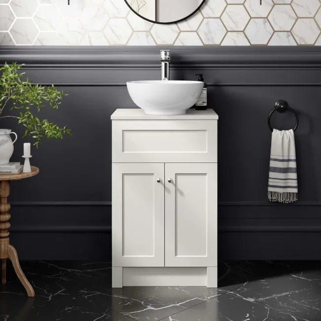 Milos Cotton White Vanity with Mesa Basin 500mm - Chrome Handles