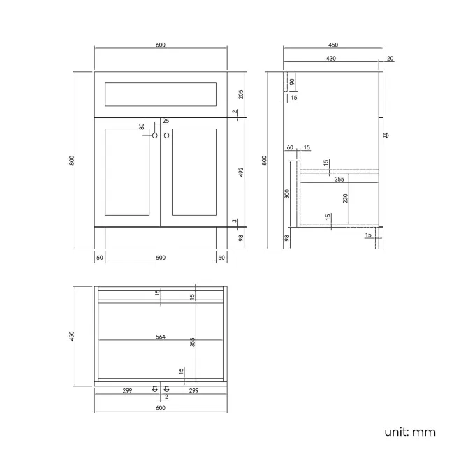 Milos Cotton White Basin Vanity 600mm - Chrome Handles