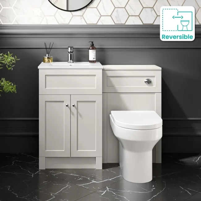 Milos Cotton White Combination Vanity Basin and Denver Toilet 1000mm - Chrome Handles