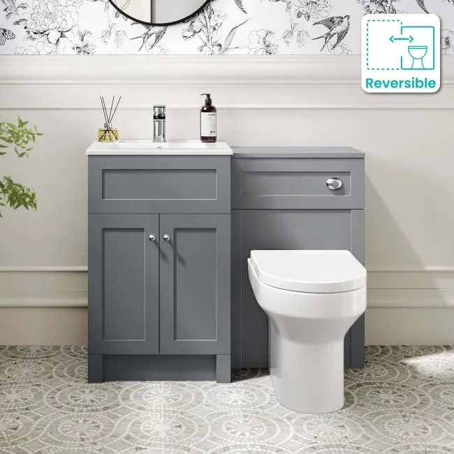 Milos Fog Grey Combination Vanity Basin and Denver Toilet 1000mm - Chrome Handles