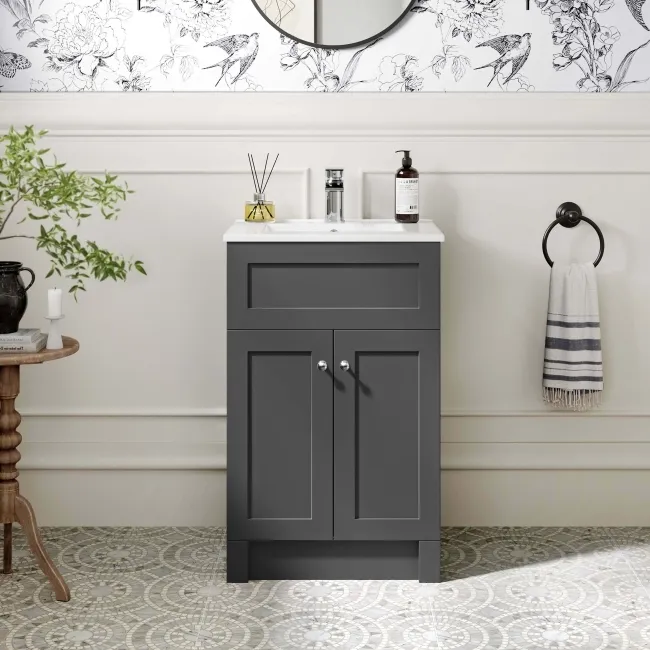 Milos Slate Grey Basin Vanity 500mm - Chrome Handles