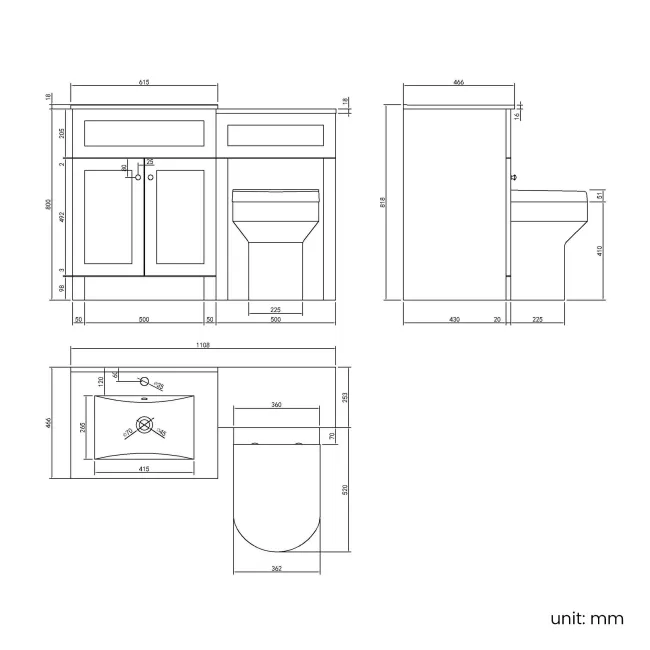 Milos Navy Blue Combination Vanity Basin and Denver Toilet 1100mm - Chrome Handles