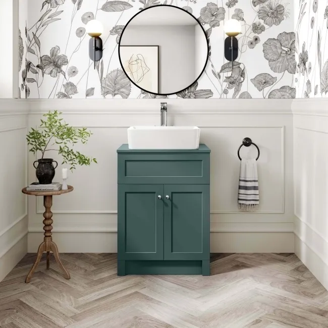 Milos Mystic Green Vanity with Troy Basin 600mm - Brushed Handles