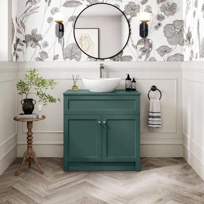 Milos Mystic Green Vanity with Oval Basin 800mm - Brushed Handles