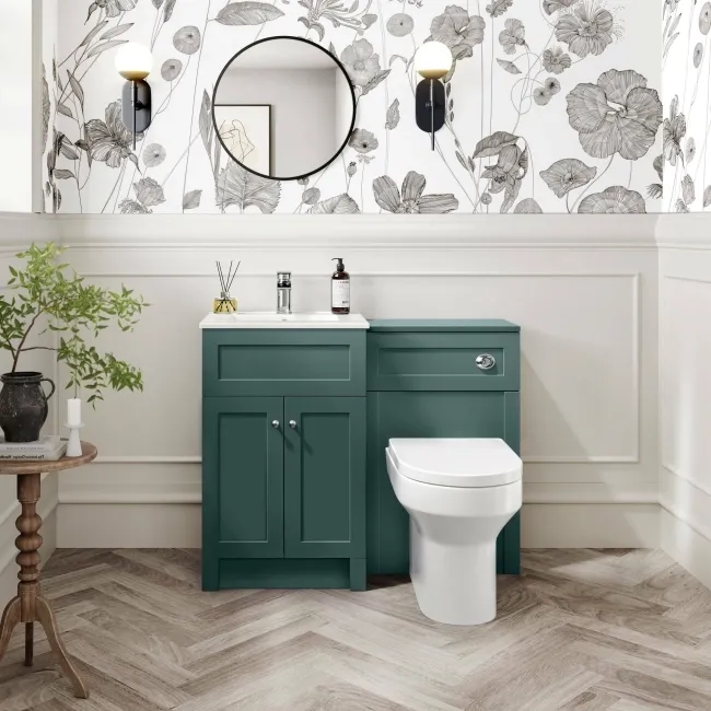 Milos Mystic Green Combination Vanity Basin and Denver Toilet 1000mm - Chrome Handles