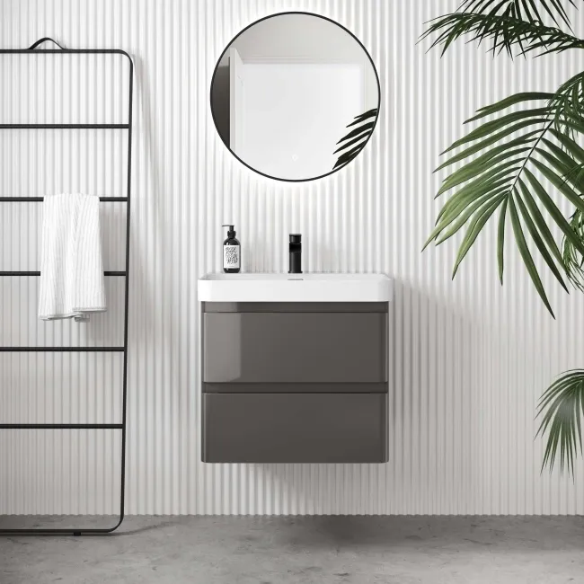 Corsica Tungsten Grey Wall Hung Basin Drawer Vanity 600mm