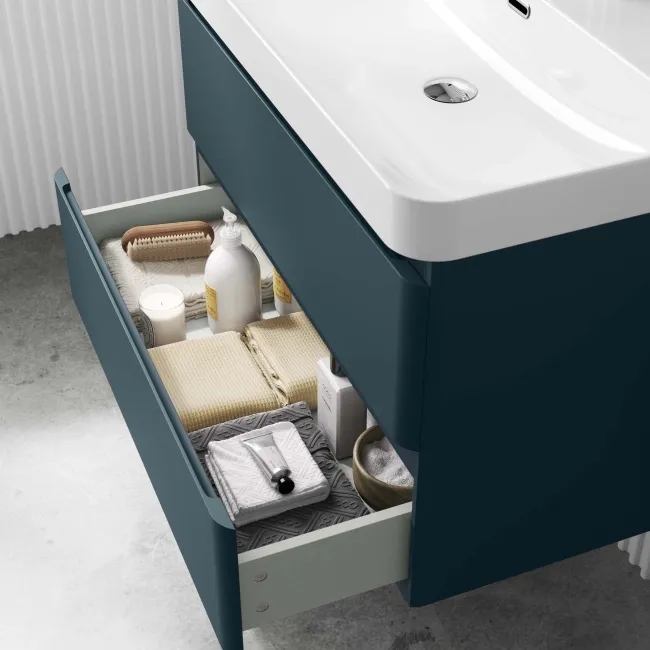 Corsica Inky Blue Wall Hung Basin Drawer Vanity 800mm