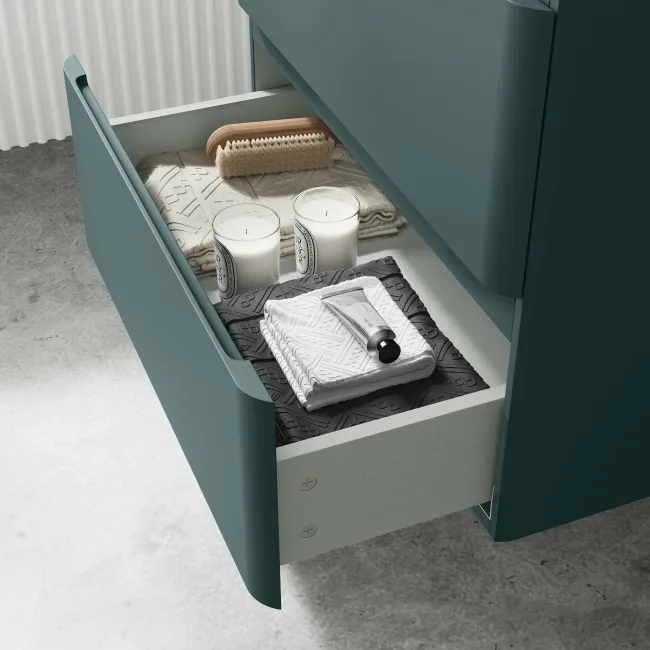 Corsica Midnight Green Wall Hung Drawer Vanity with Marble Top 600mm - Excludes Counter Top Basin