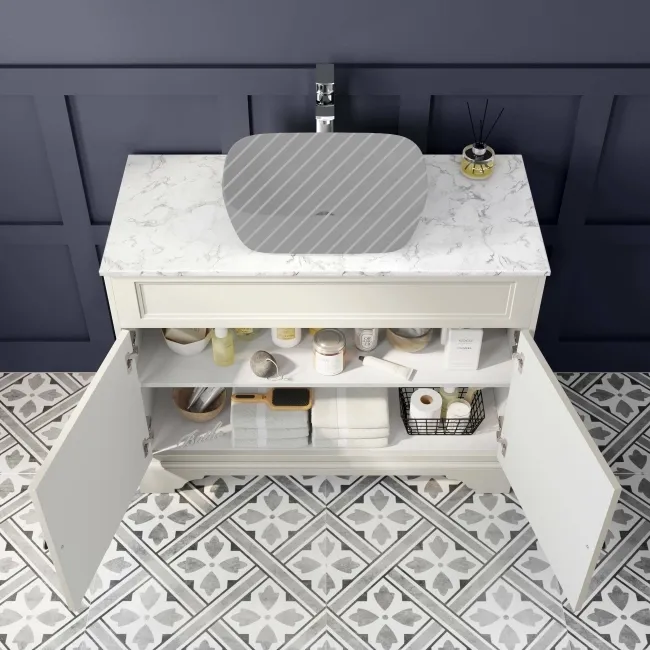 Lucia Chalk White Cabinet with Marble Top 1030mm - Excludes Counter Top Basin