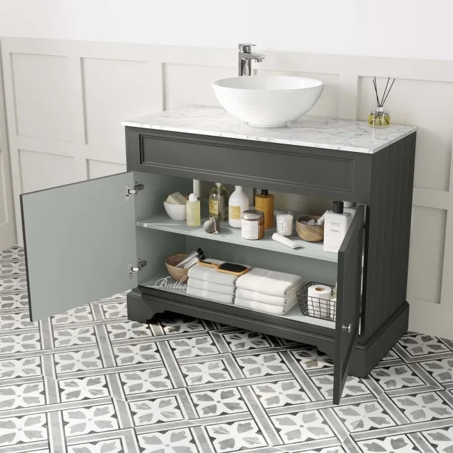 Lucia Graphite Grey Vanity with Marble Top & Round Counter Top Basin 1030mm