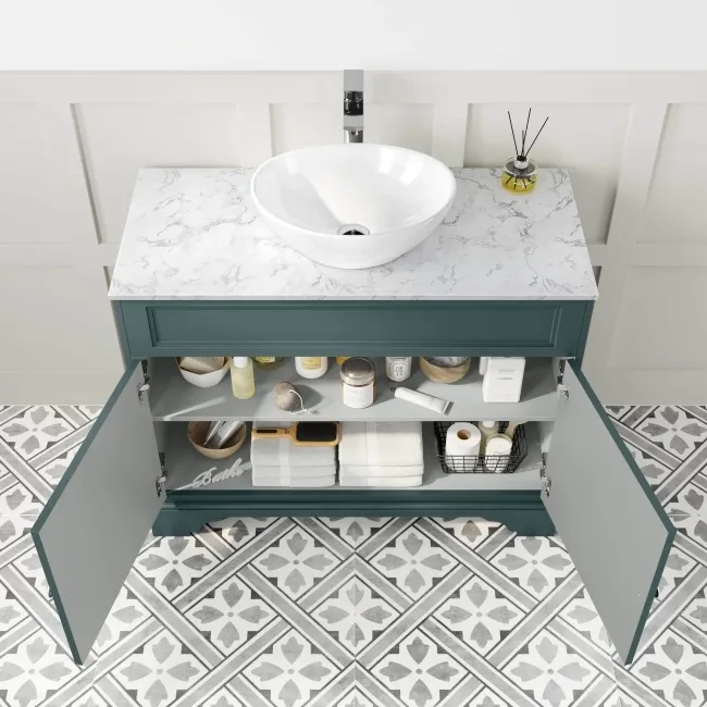 Lucia Midnight Green Vanity with Marble Top & Oval Counter Top Basin 1030mm