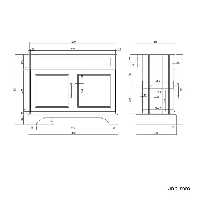 Lucia Midnight Green Cabinet with Marble Top 1030mm (Excludes Counter Top Basin) - Brass Knurled Handles