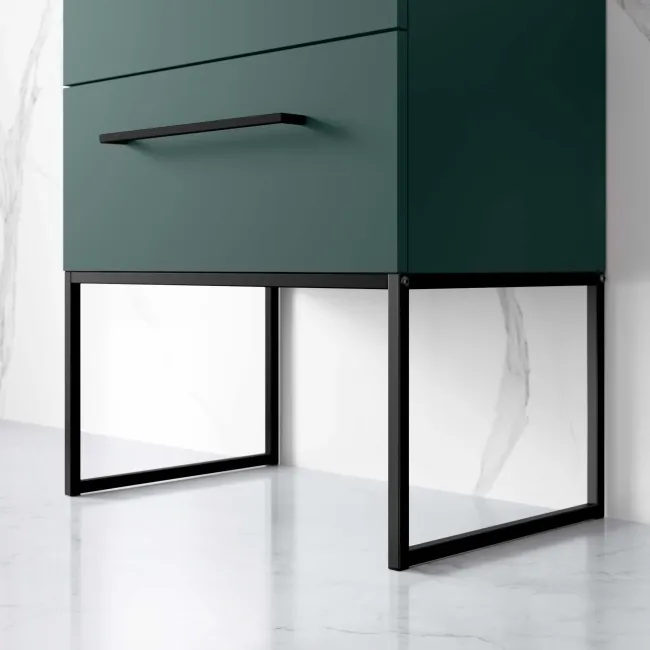 Elba Midnight Green Wall Hung Basin Drawer Vanity 600mm with Matt Black Stand