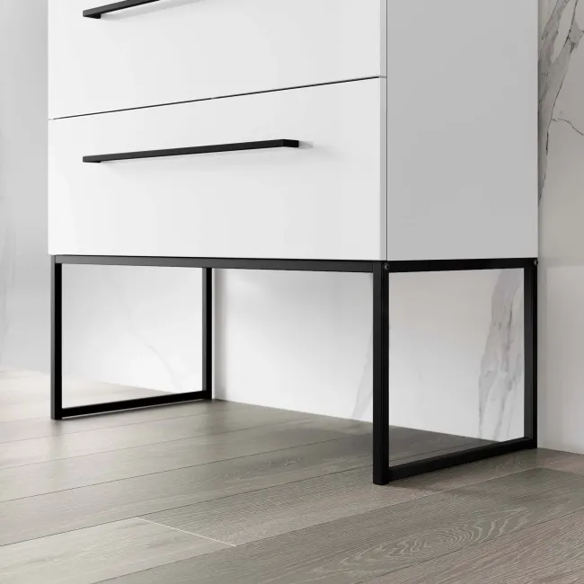 Elba Gloss White Wall Hung Basin Drawer Vanity 800mm with Matt Black Stand