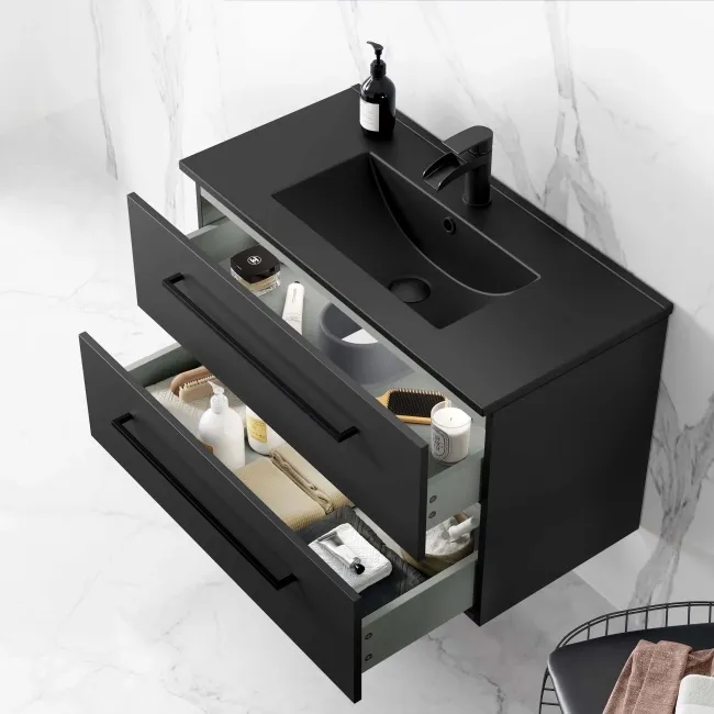 Elba Matt Black Wall Hung Basin Drawer Vanity 800mm