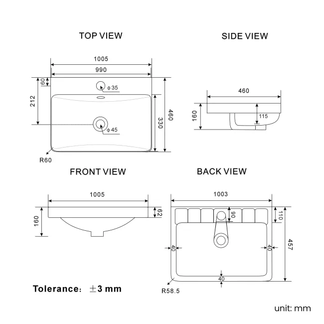 Corsica Inky Blue Basin Drawer Vanity 1000mm