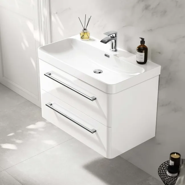 Omaha Gloss White Wall Hung Basin Drawer Vanity 800mm