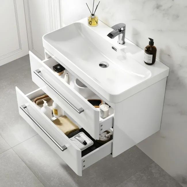Omaha Gloss White Wall Hung Basin Drawer Vanity 800mm