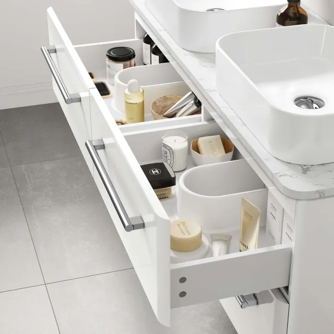 Omaha Gloss White Wall Hung Drawer Vanity with Marble Top & Marin Basin 1200mm