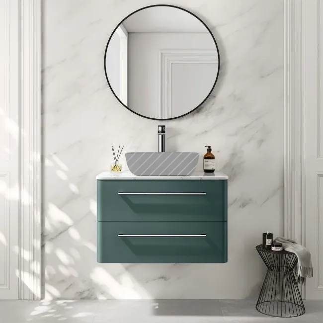 Omaha Mystic Green Wall Hung Drawer Vanity with Marble Top 800mm - Excludes Counter Top Basin