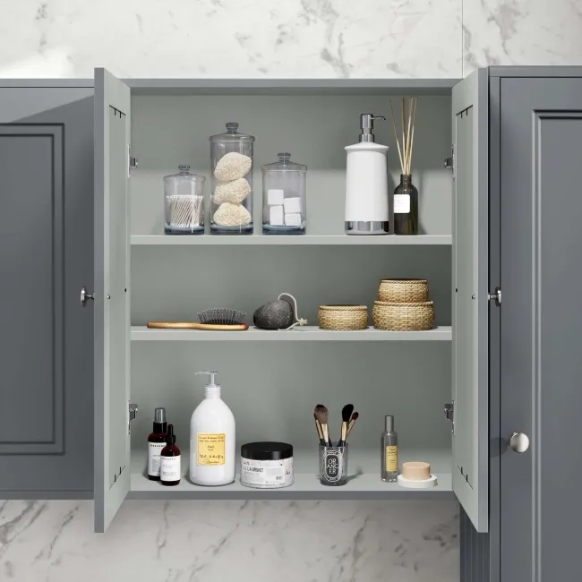 Dove Grey Wall Hung Mirror Cabinet 700x600mm