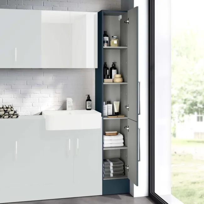 Harper Navy Blue Floor Standing Tall Cabinet Unit 1900x300mm