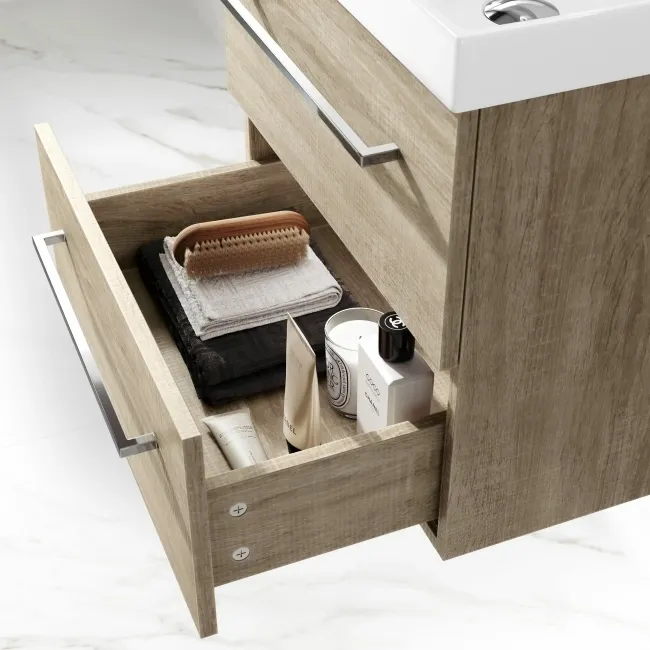 Elba Dawn Oak Wall Hung Basin Drawer Vanity 500mm
