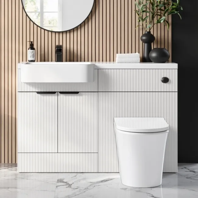 Sicily Fluted Coastal White Combination Vanity Basin and Tucson Toilet 1200mm - Black Accents - Left Handed