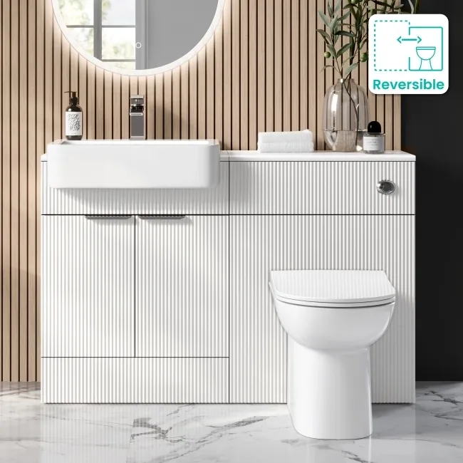 Sicily Fluted Coastal White Combination Vanity Basin and Aruba Toilet 1200mm - Chrome Handles
