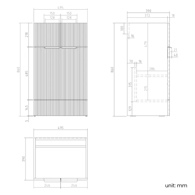 Havana Fluted Coastal White Basin Vanity 500mm - Chrome Handles