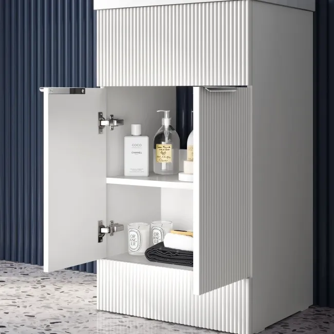 Havana Fluted Coastal White Basin Vanity and Back To Wall Toilet Unit 1000mm (Excludes Toilet) - Chrome Handles