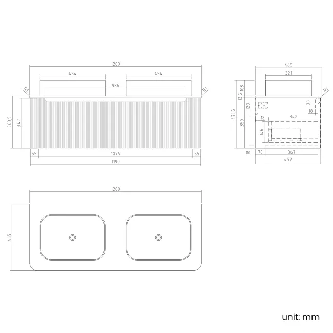 Sorrento Fluted Coastal White Double Wall Hung Drawer Vanity with Marble Top & Marin Basin 1200mm