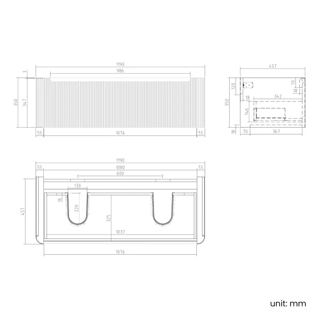 Sorrento Fluted Coastal White Double Wall Hung Drawer Vanity with Marble Top & Nevis Basin 1200mm
