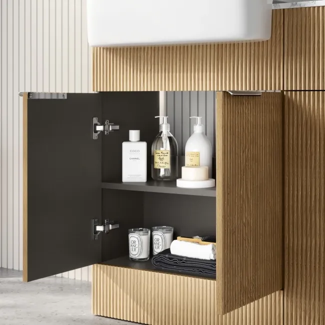 Sicily Fluted Country Oak Combination Vanity Basin with Marble Top & Houston Toilet 1200mm - Chrome Handles