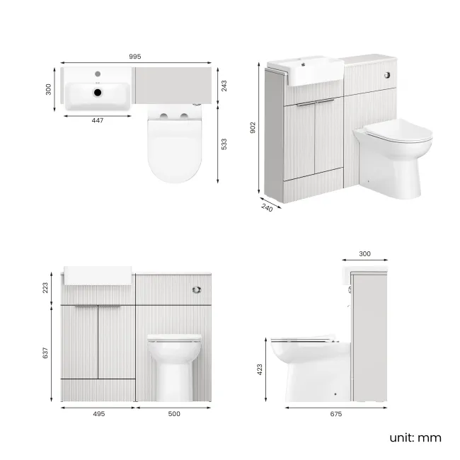 Sicily Fluted Coastal White Combination Vanity Basin and Aruba Toilet 1000mm - Chrome Handles