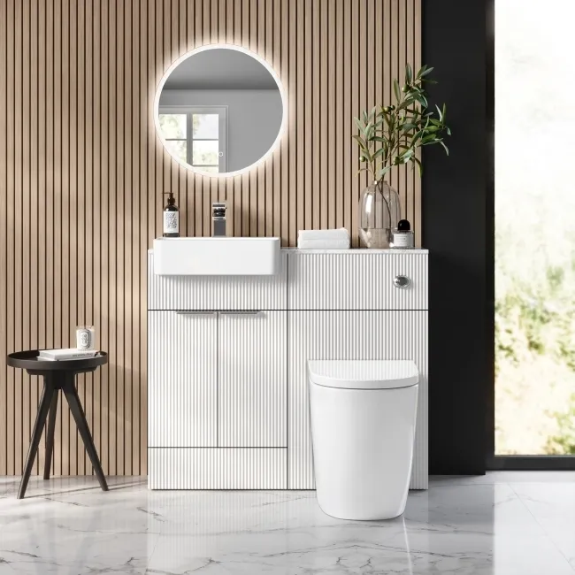 Sicily Fluted Coastal White Combination Vanity Basin with Marble Top & Utah Comfort Height Toilet 1000mm - Chrome Handles