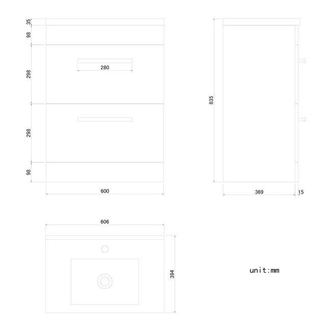 Avon Stone Grey Basin Drawer Vanity 600mm and Toilet Set