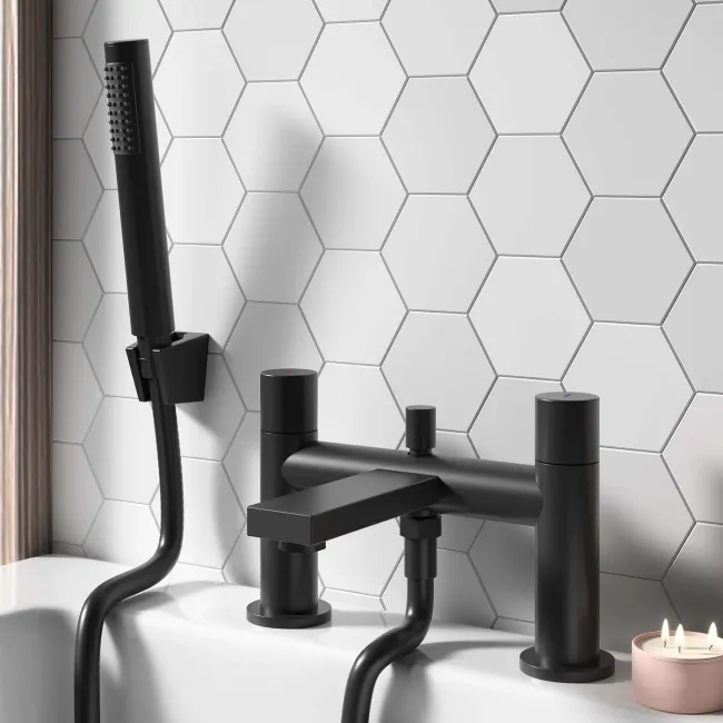 Tyne Matt Black Basin & Shower Bath Mixer Tap Set