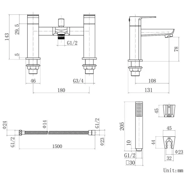 Soar Matt Black Basin & Shower Bath Mixer Tap Set