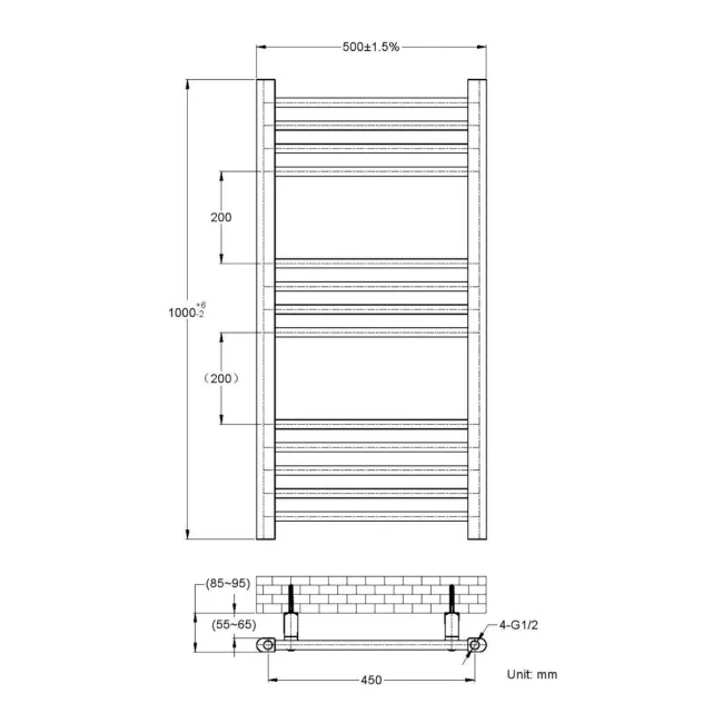 Barcelona Electric Chrome Straight Heated Towel Rail 1000x500mm