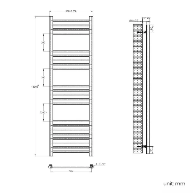 Barcelona Electric Brushed Brass Straight Heated Towel Rail 1600x500mm