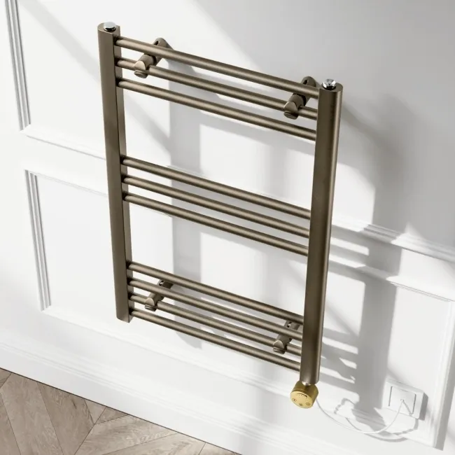 Barcelona Electric Antique Gold Straight Heated Towel Rail 800x500mm