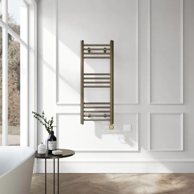 Barcelona Electric Antique Gold Straight Heated Towel Rail 1000x400mm