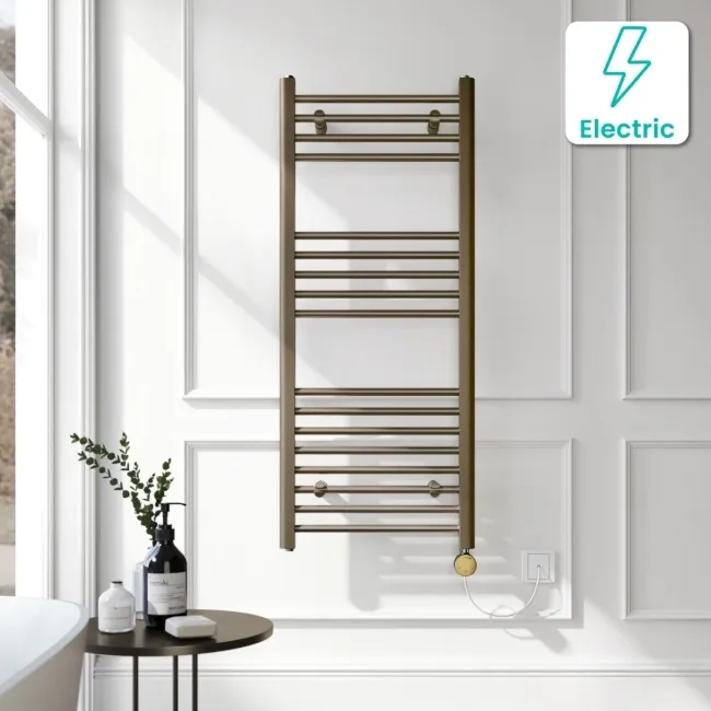 Barcelona Electric Antique Gold Straight Heated Towel Rail 1200x500mm