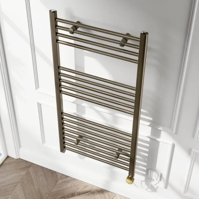 Barcelona Electric Antique Gold Straight Heated Towel Rail 1200x600mm