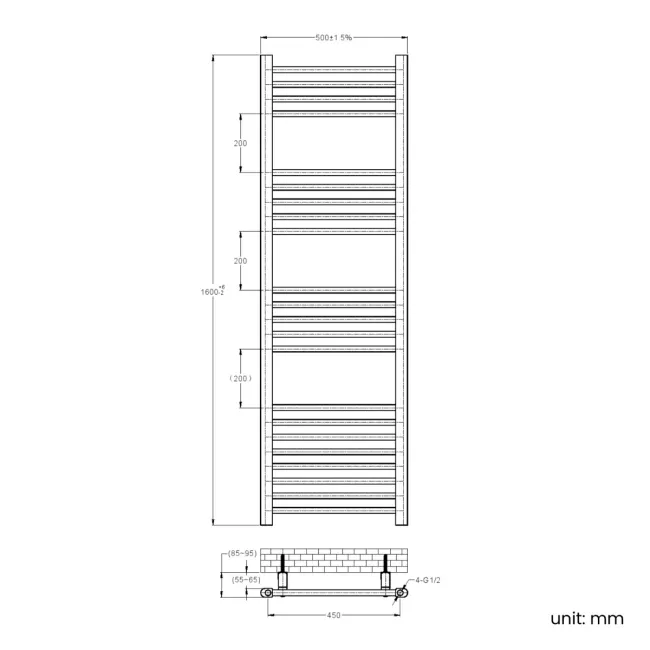 Barcelona Electric Antique Gold Straight Heated Towel Rail 1600x500mm