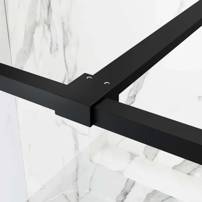 Munich Matt Black Grid 8mm Wet Room Shower Glass 900mm & 250mm Pivotal Return Panel