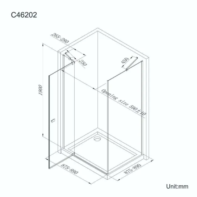 Vienna Matt Black Easy Clean 8mm Hinged Shower Enclosure 900x900mm