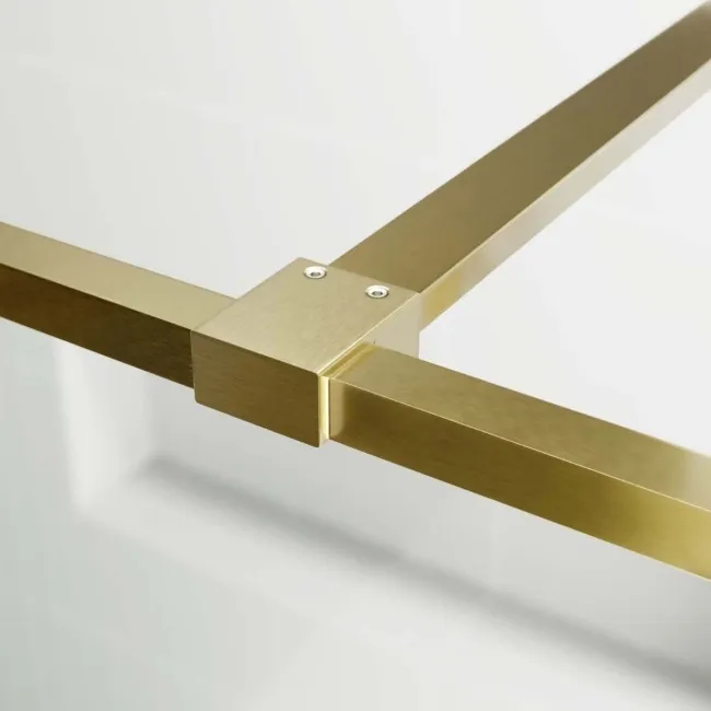 Munich Brushed Brass Framed 8mm Walk In Shower Enclosure 1400mm & 900mm Glass with Return Panel