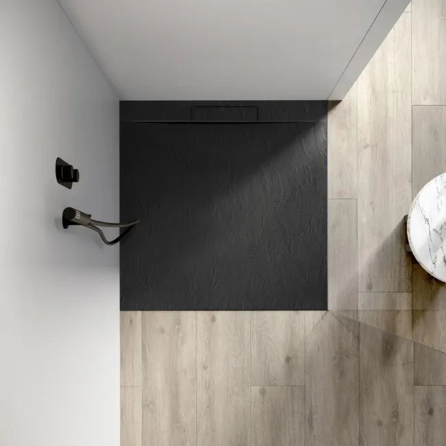 Tokyo Square Matt Black Slate Texture Stone Shower Tray 900x900mm